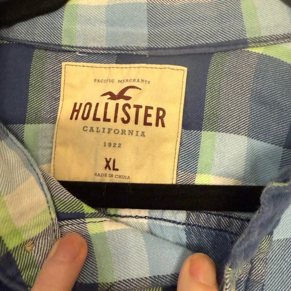 Hollister Men's Twill Shirt Size Xl Plaid Blue Button Up Long Sleeve Top - Picture 5 of 6